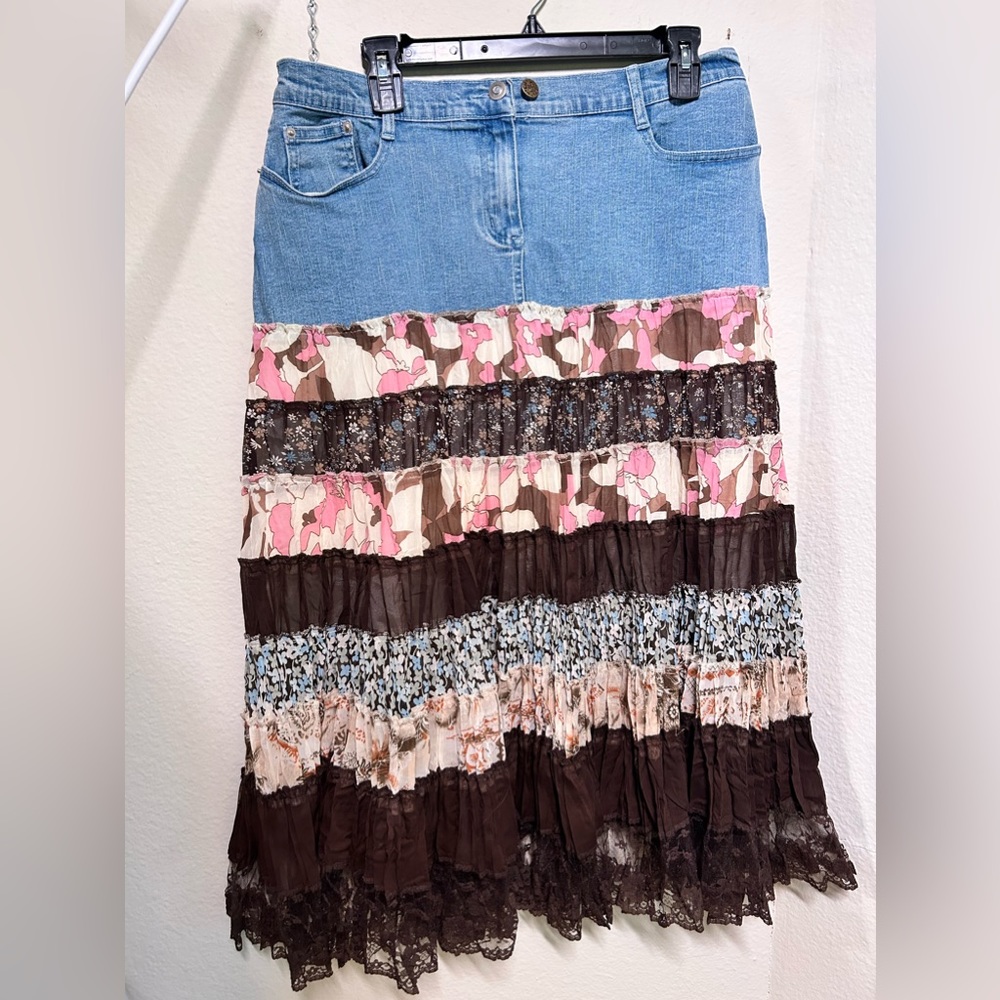 y2k patchwork denim skirt Size L